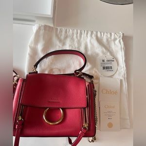 CHLOE Calfskin Mini Faye Day Shoulder Bag Fuchsia Rose